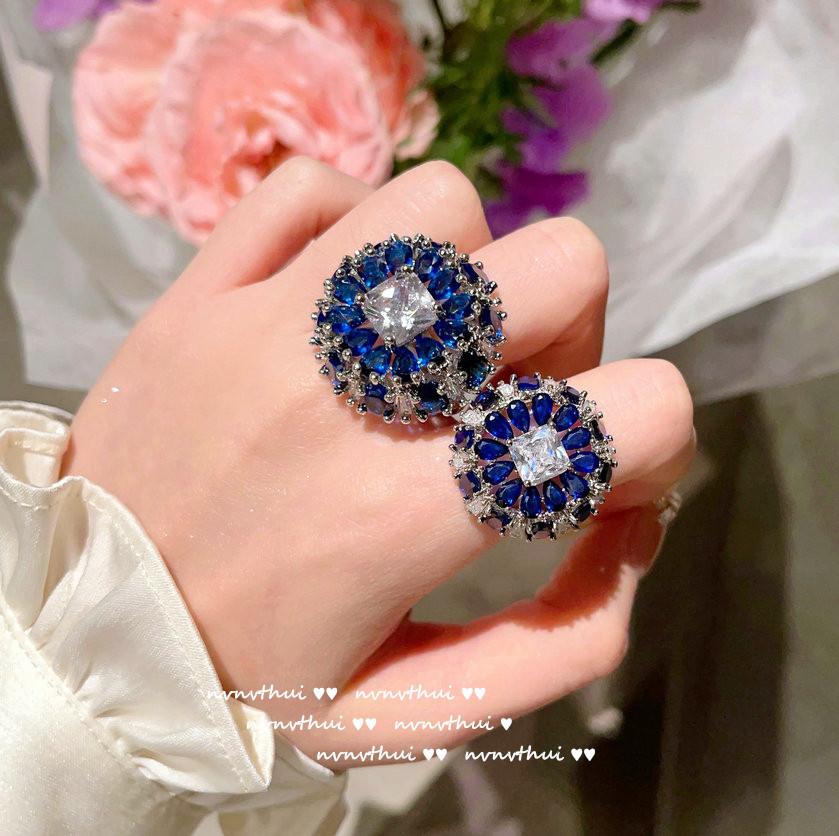 Sri Lanka Sapphire Bow Brooch Vintage Plated 18K Gold, Royal Blue Cornflower Zircon Ring