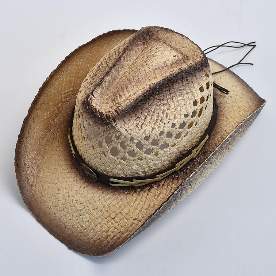Natural Straw Western Cowboy Hat for Women Men Summer Curling Brim Beach Sun Hats Shapeable Straw Hat