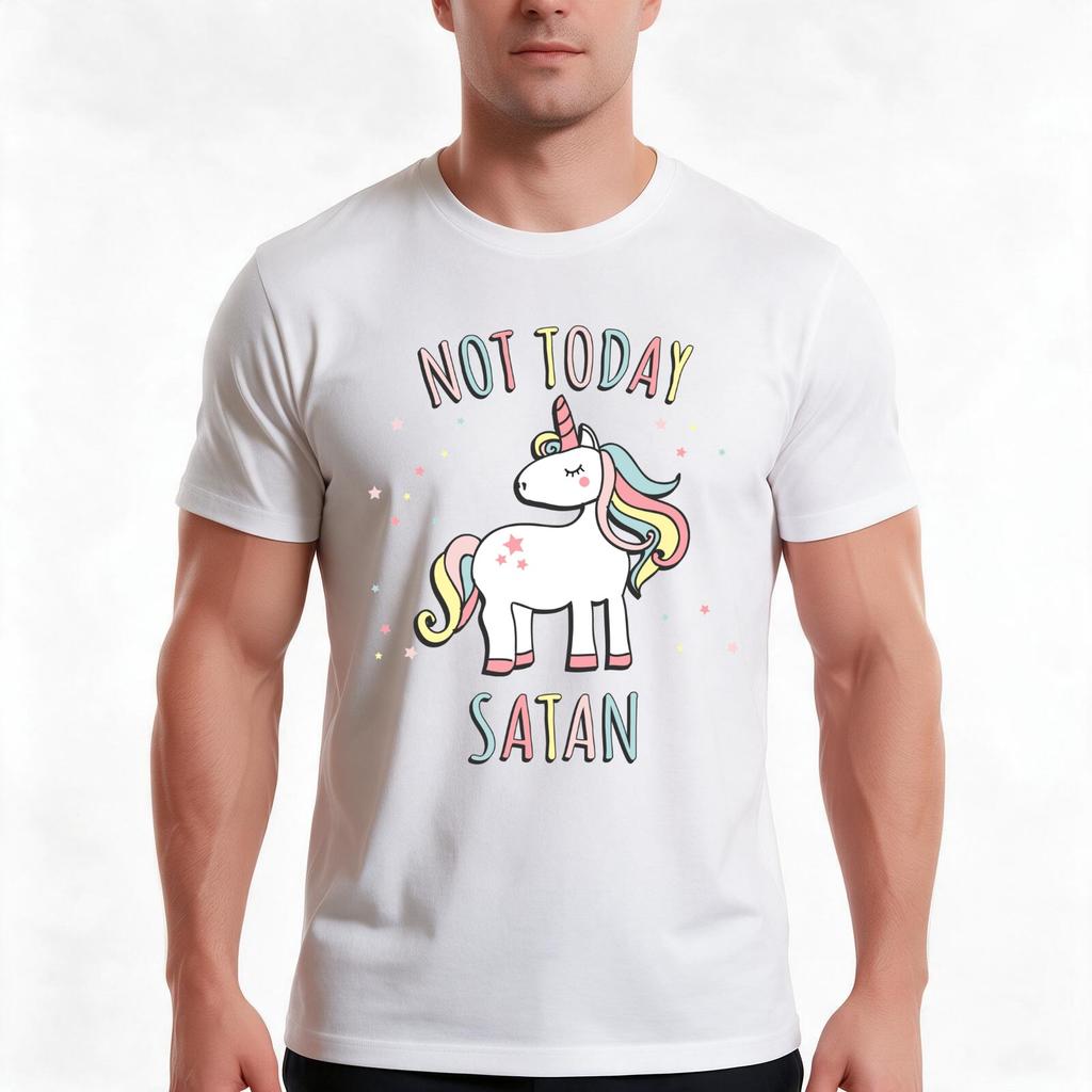 Not Today Satan Unicorn Tshirt Summer Casual Cotton Tee Oversized Streetwear Tops Vintage Graphic Print Unisex Unisex Unisex