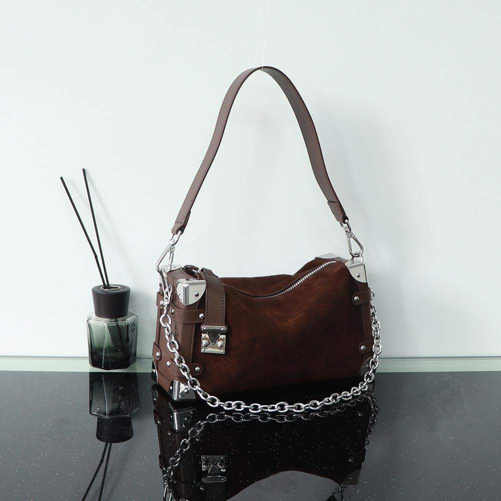 25 / Новая Мягкая Матовая Кожаная Квадратная Сумка-Коробка Изысканная Премиальная Цепочка Замок Подушка Одно плечо Маленькая 21x6x14cm