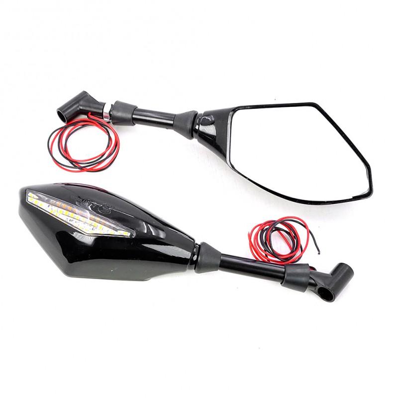 Universal Motorcycle Rearview Mirror With LED Lights Square Lens ABS PP Housing Touring Riding
