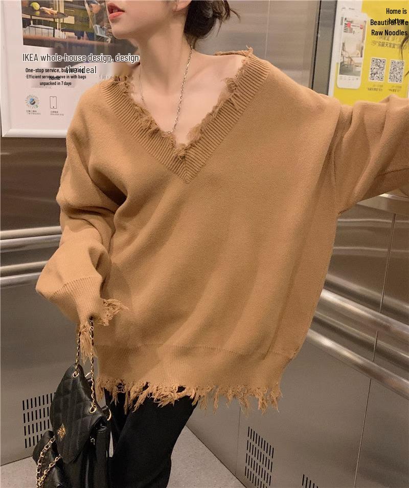 

2025 Autumn/Winter Women s Retro Japanese-Korean Style Loose Knit Sweater S кофейный