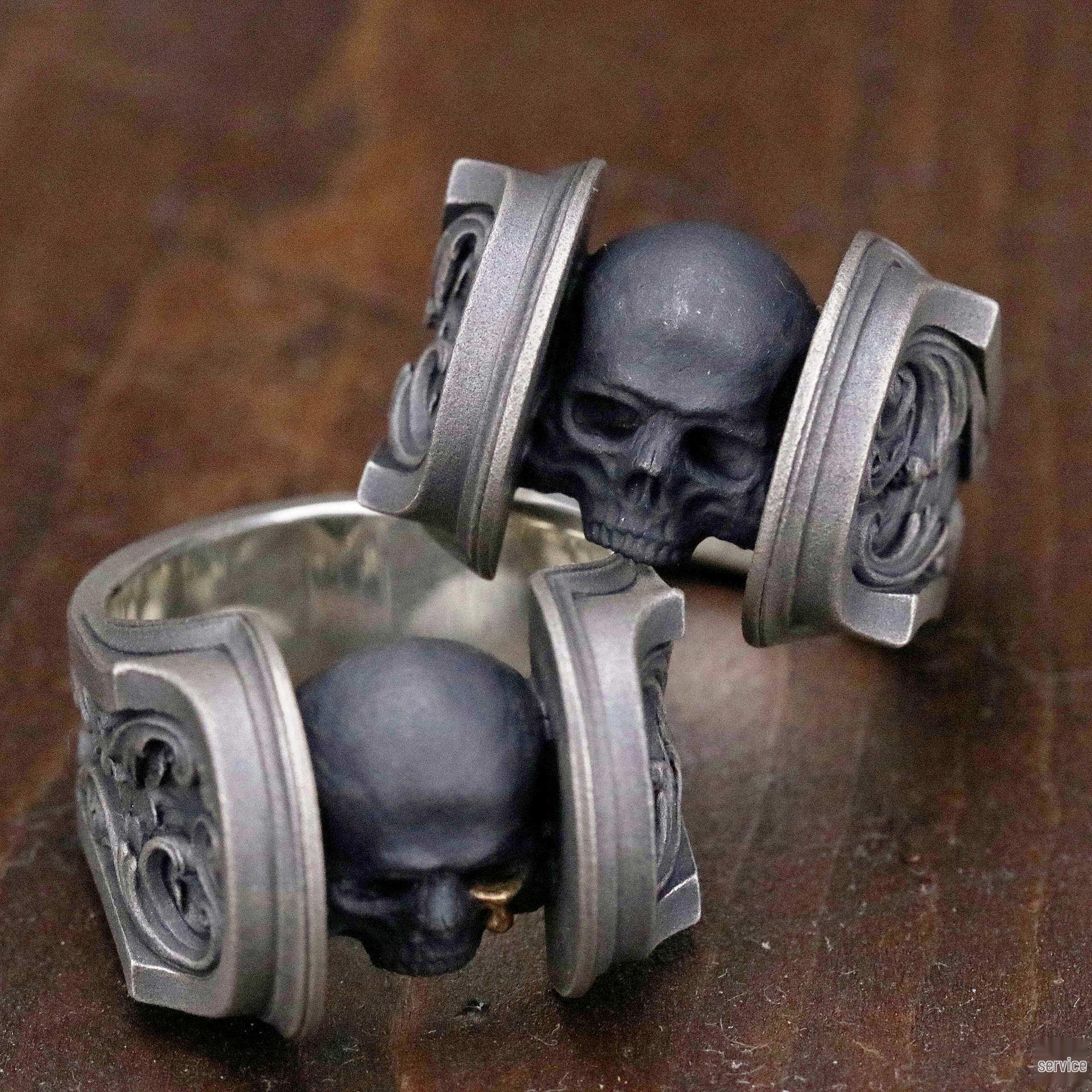Yin Taifei Retro Silver Skull Ring - Dark Japanese Thai Style. Adjustable Opening