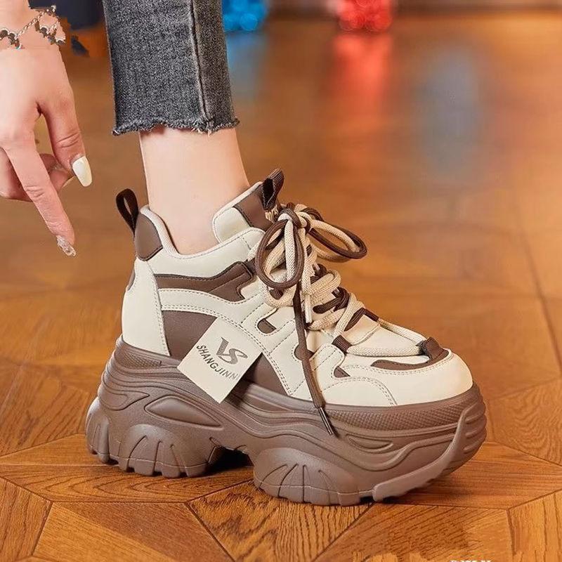 Inner Height-increasing Women's Shoes 2025 New Ins Popular Versatile Non-slip Thick-soled Small Inner Height-increasing 9cm Dad Shoes