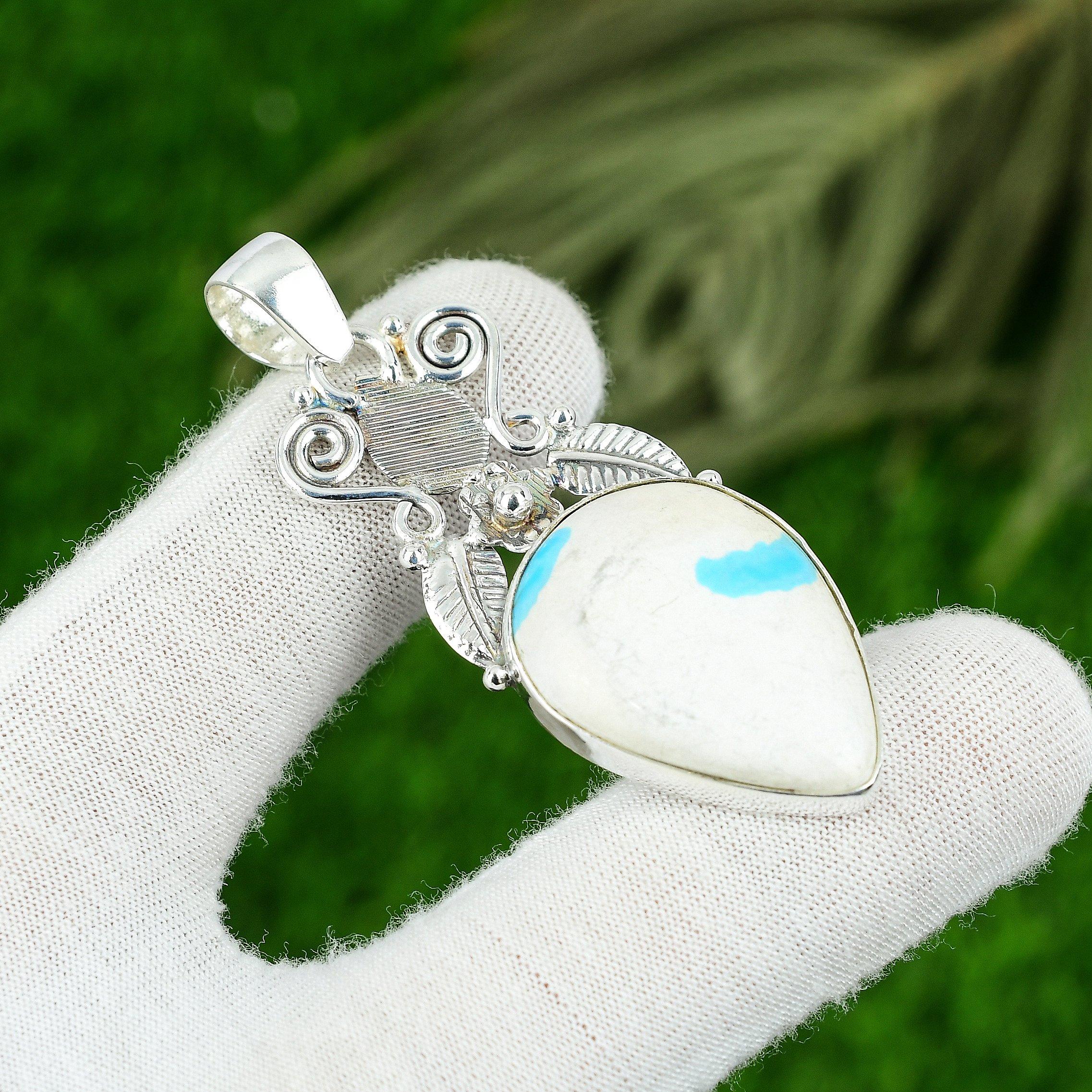 

Sterling Silver Pear Arizona Turquoise Stone Daughter Bezel Artisan Boho Pendant