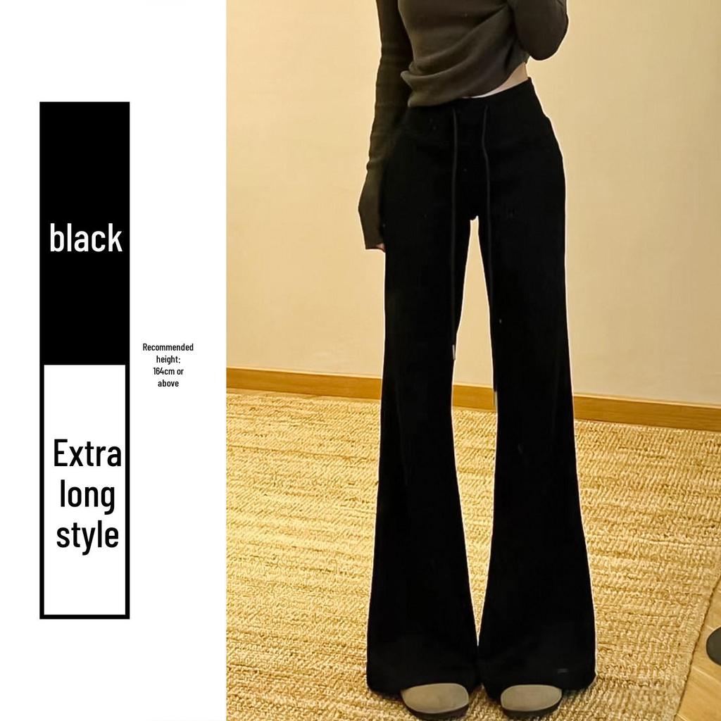 Women's Black Micro-Flare Sports Sweatpants, High-Waisted, Slimming, Flattering, Plus Velvet, Autumn/Winter 2025 Collection