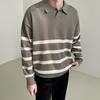 Jesień Zima Męski Sweter Colorblock Paski Kołnierzyk Rozpinany Dzianinowy Luźny Długi Rękaw Luźny Pulower Dzianina Styl Angielski Sweter Szkolny