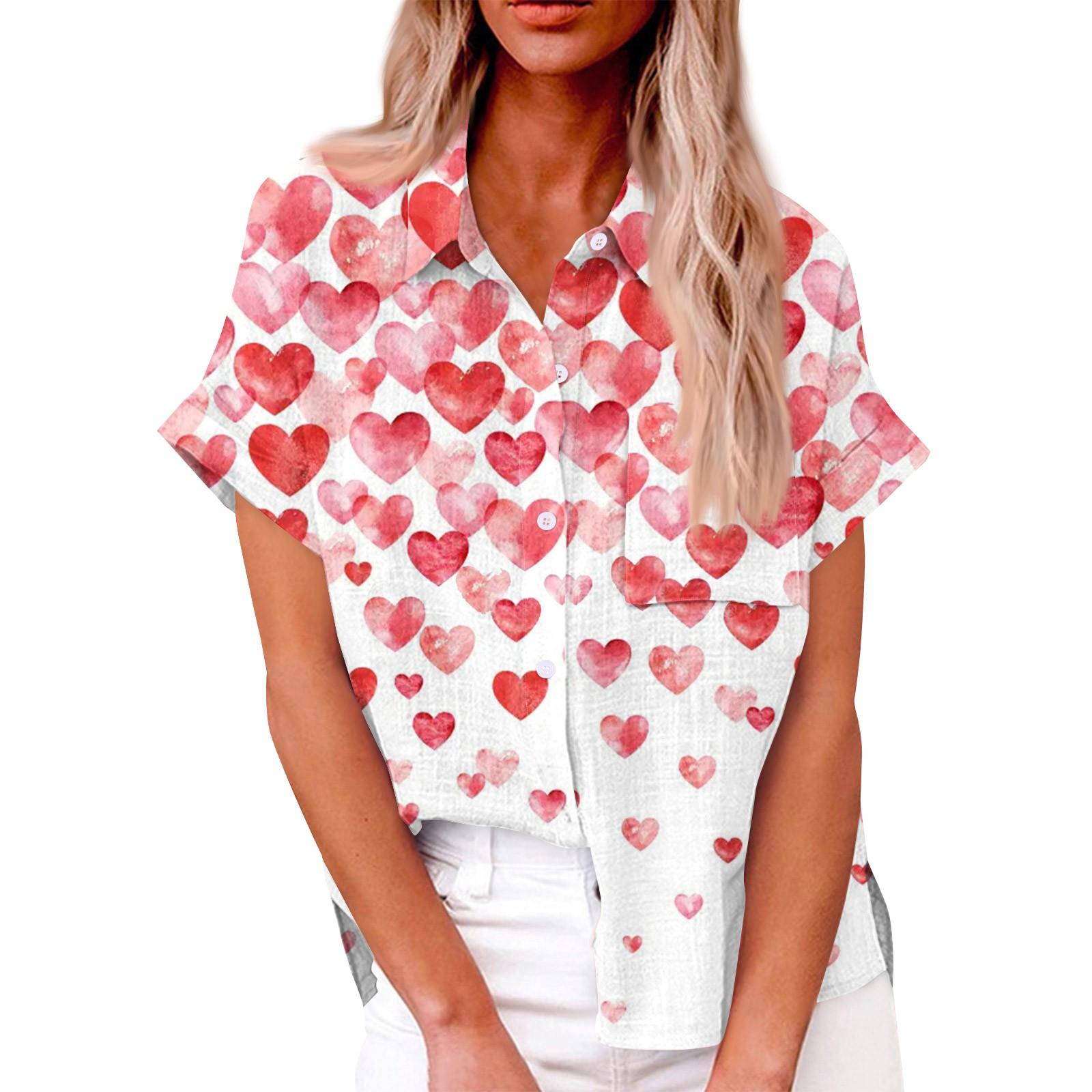 

Женская свободная повседневная рубашка с короткими рукавами и отворотом с цифровым принтом и карманом XXXL