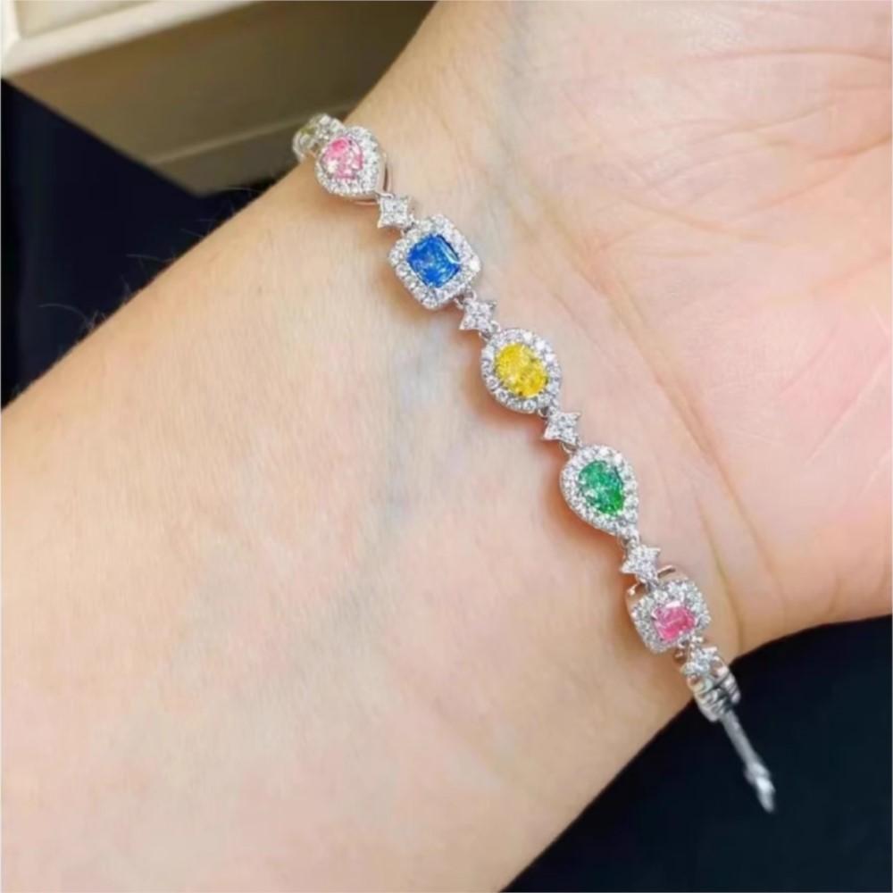 Exquisite Colorful Rhinestone Inlay Bracelet for Women Light Gem Chain Bracelet Wedding Jewelry Gifts