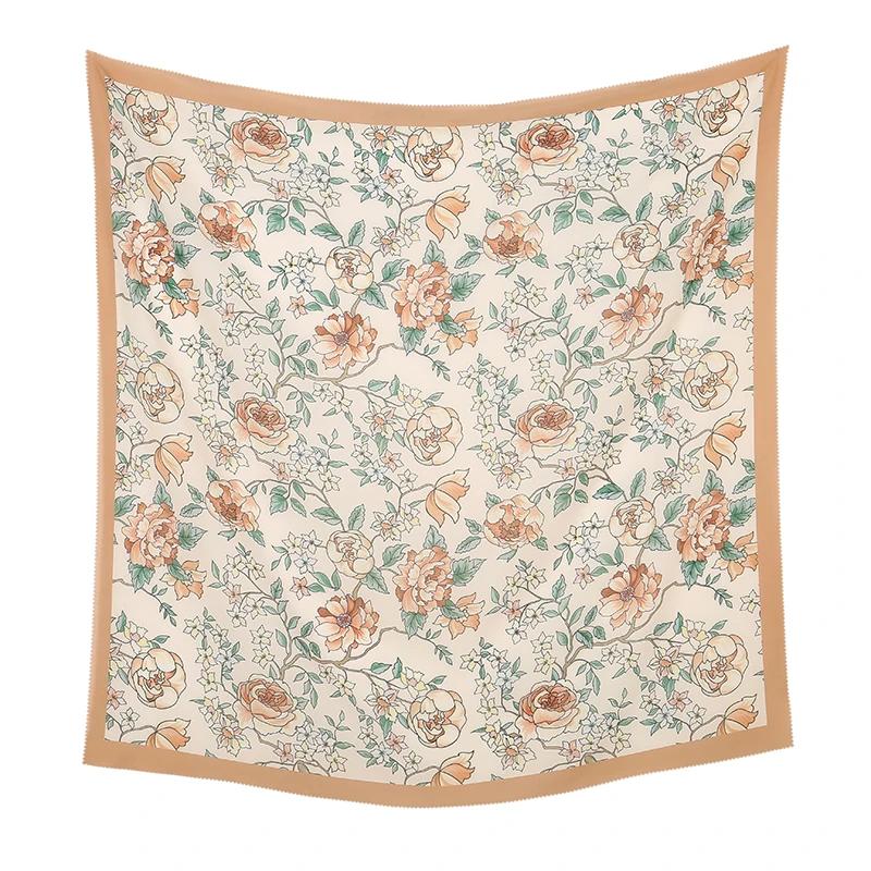 110*110cm Neuer Baumwoll-Leinen-Quadratischer Schal Damen Kopftuch Blumenmuster Halstuch Schals Kopftuch Bandanas Haargummi Stirnbänder