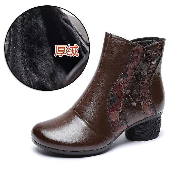 

Модные зимние ботильоны GKTINOO из натуральной кожи на высоком каблуке для женщин, теплые ботинки на боковой молнии, мягкие и удобные, из коровьей кожи, боты 5