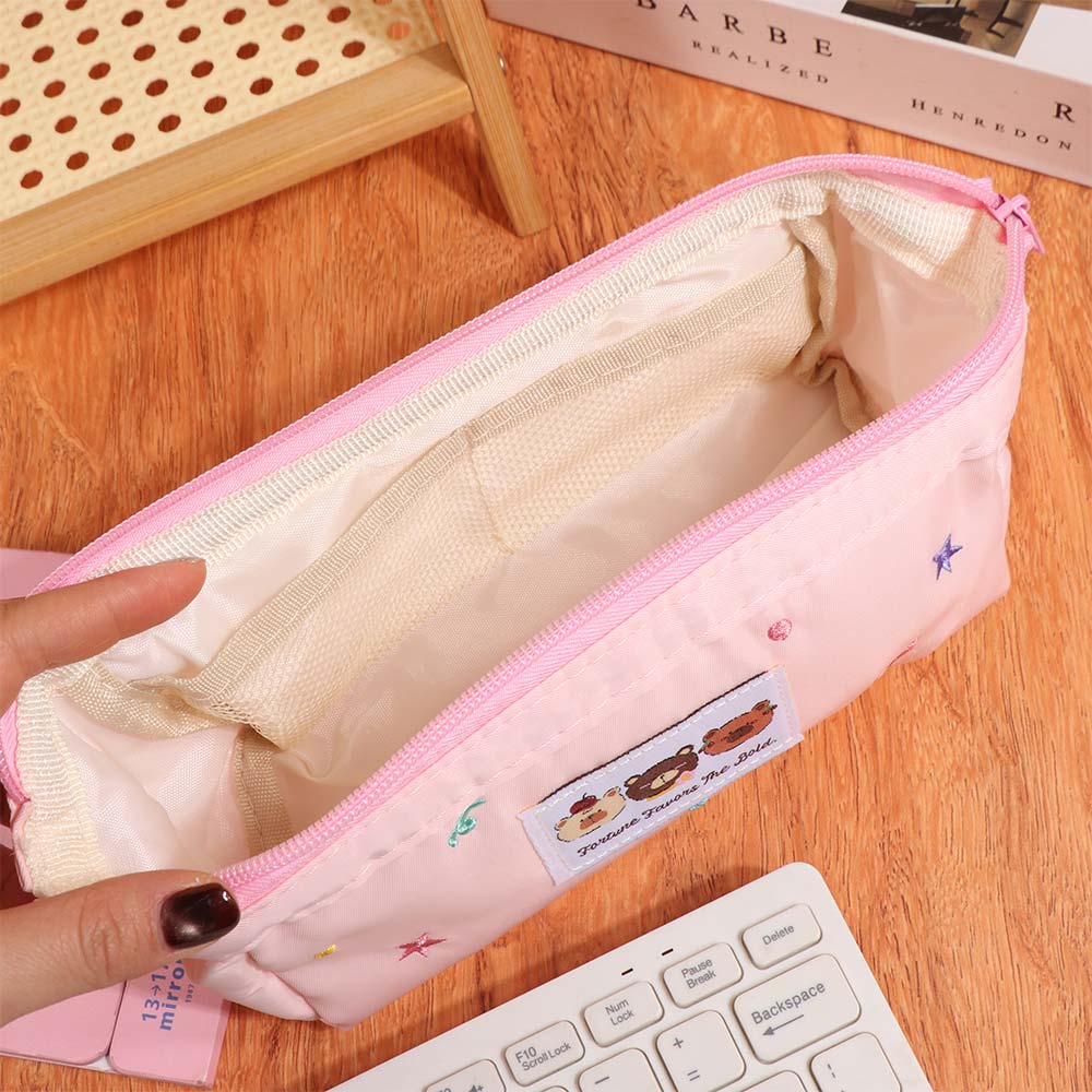 Large Capacity Stationery Bag Embroidered Pen Pencil Case Ins Fashion Kawaii Pencil Bag  Kids