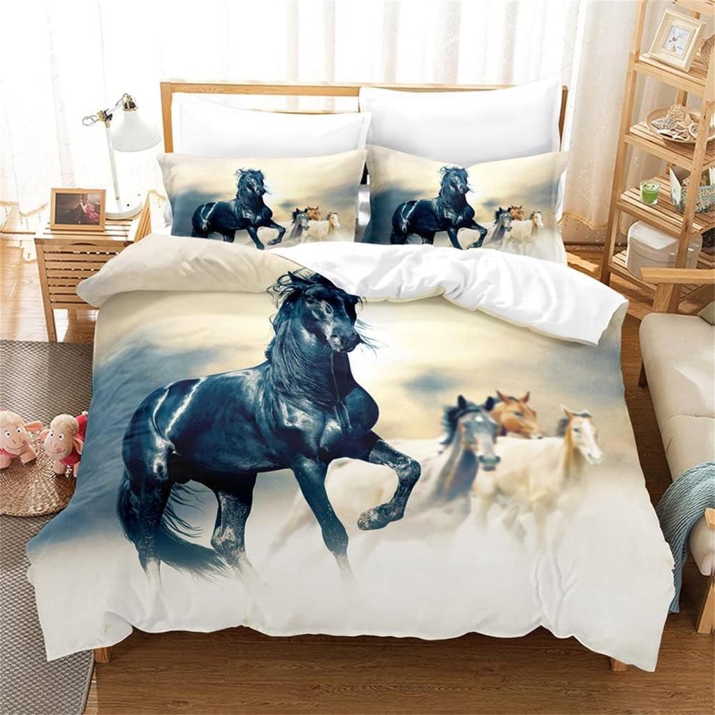 Animal Horse Bedding Set Single Double King Size 2/3 Pieces Lightweight All Year Multicoloured Duvet Cover Set Teenager Boy Girl