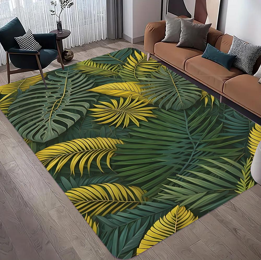 Monstera Leaf Pattern Rug Modern Botanical Design Home Decor Carpet Soft Non-Slip Floor Mat for Living Room Bedroom Hallway