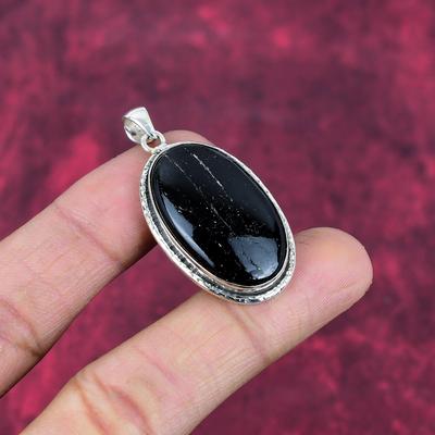 Black Tourmaline Rought Pendant, Gemstone 925 Solid Sterling Silver Jewelry Pendant, Handmade Jewelry Birthstone Pendant, Gift For Him