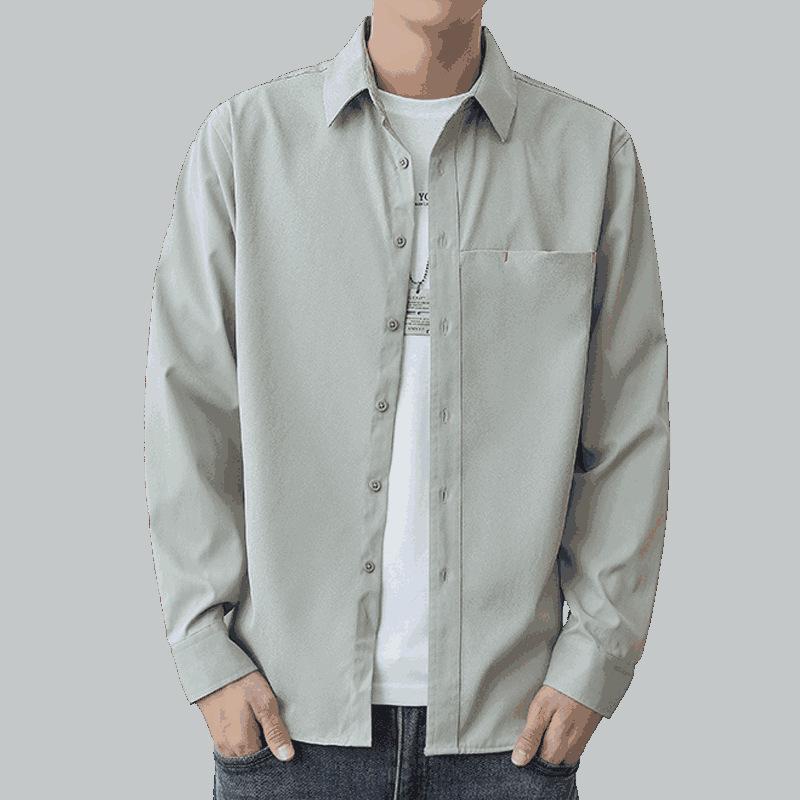 Men's Long-sleeved Shirt Spring Casual with Lined Clothes Korean Version of The Trend Spring and Autumn Shirt Coat