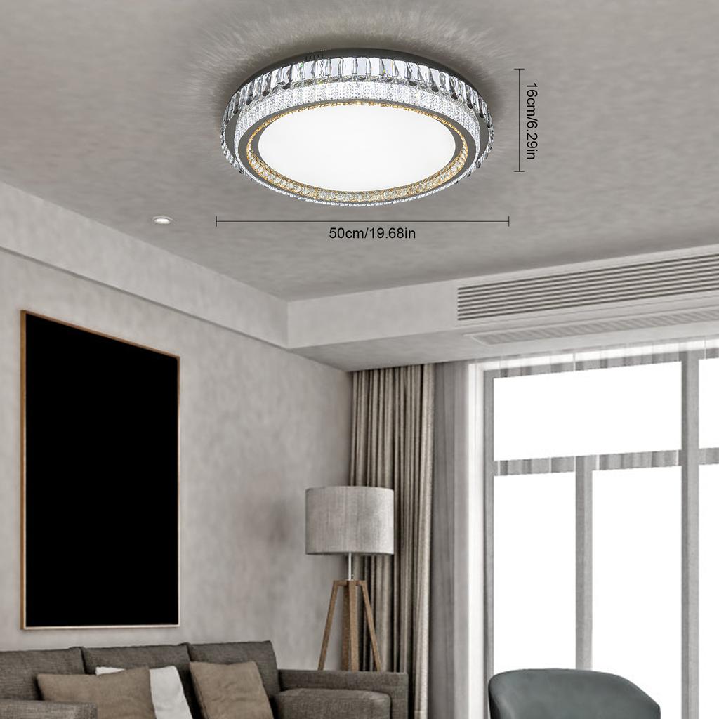 9.68in Modern Round LED Crystal Ceiling Light Fixture, 36W 3-Color Dimmable Flush Mount Chandelier for Bedroom, Kitchen Lighting
