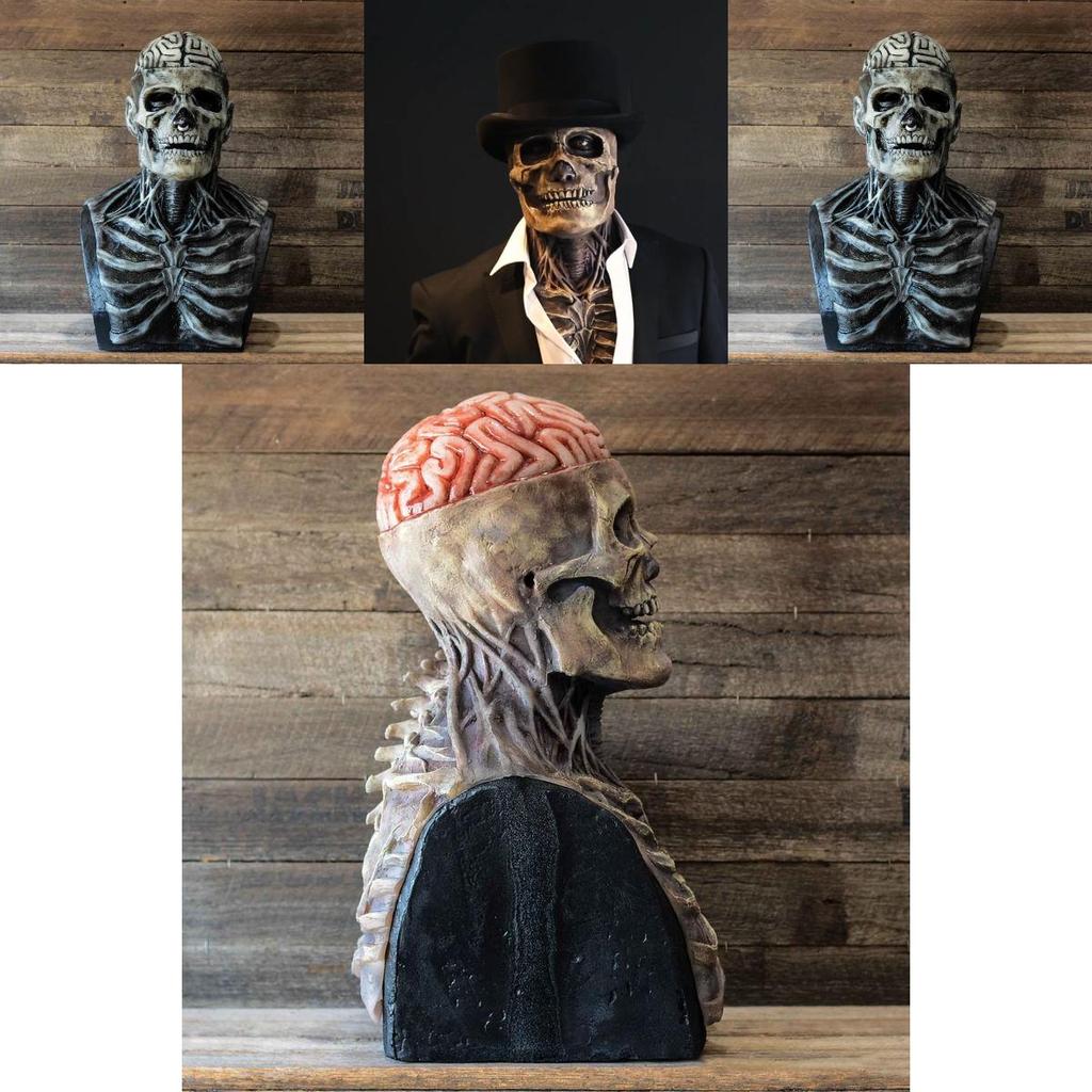 Spooky Skeleton Biochemical Mask For Halloween Events Full Cover Silicone Accessory With Hat