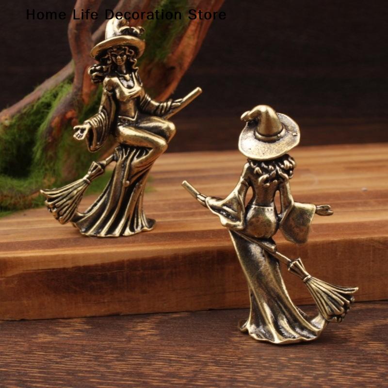 1Pc Retro Brass Broom Moon Witch Ornament Suitable for Home and Office Decoration Halloween Magic Witch Ornament Home Decoration