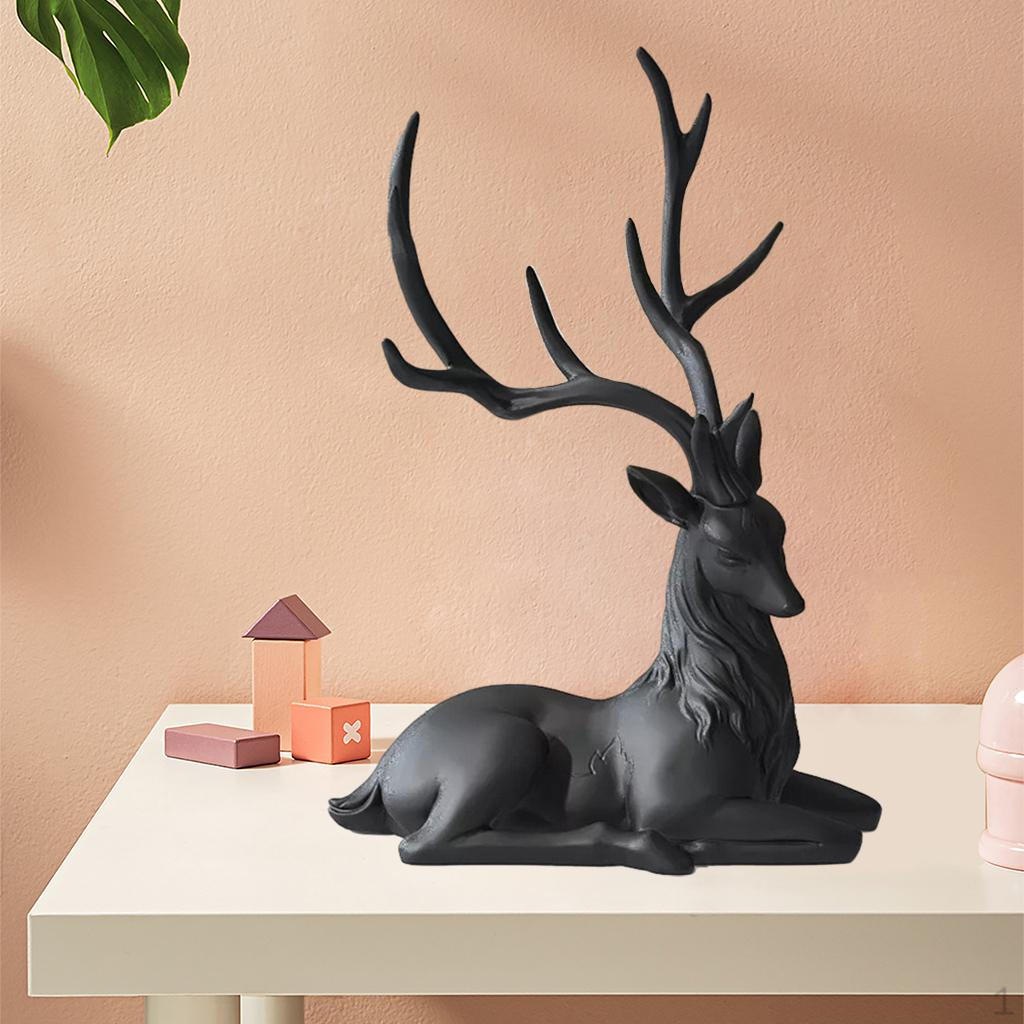 Black Resin Reindeer Ornaments Nordic Deer Decoration Statue for Shelf Desk Decor Gifts Furnishings