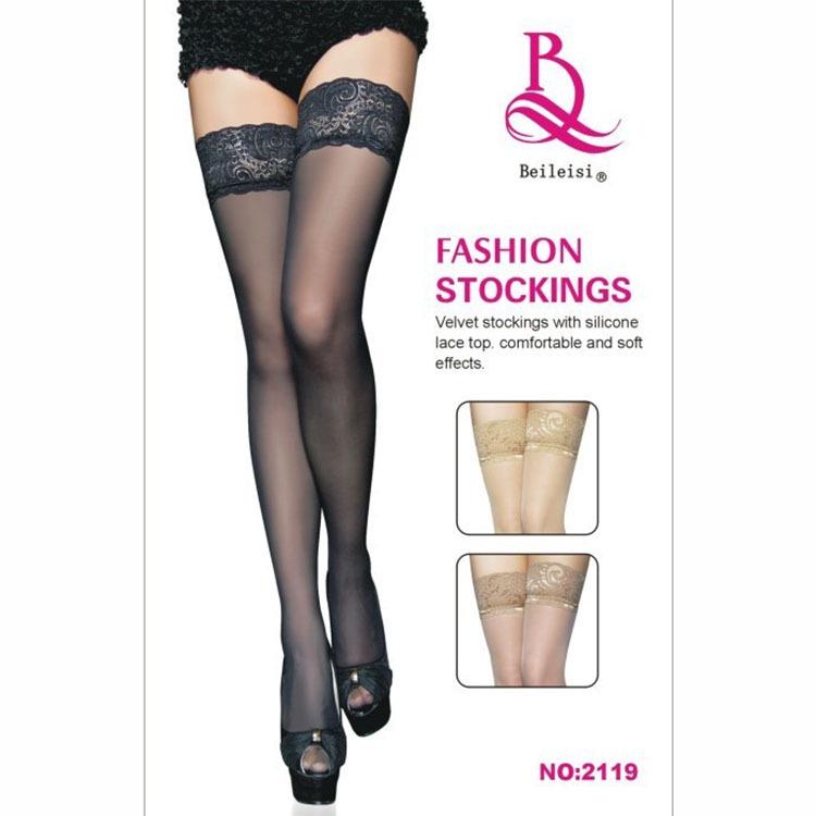 Beileisi 2119 Silicone Lace Top Thigh-High Velvet Stockings