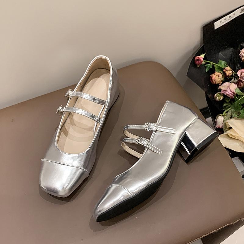 French Small Fragrant Style Square Head Thick Heel Summer New Women's Outer Wear Light Mouth One-word Buckle Belt Fashionable and Comfortable Si