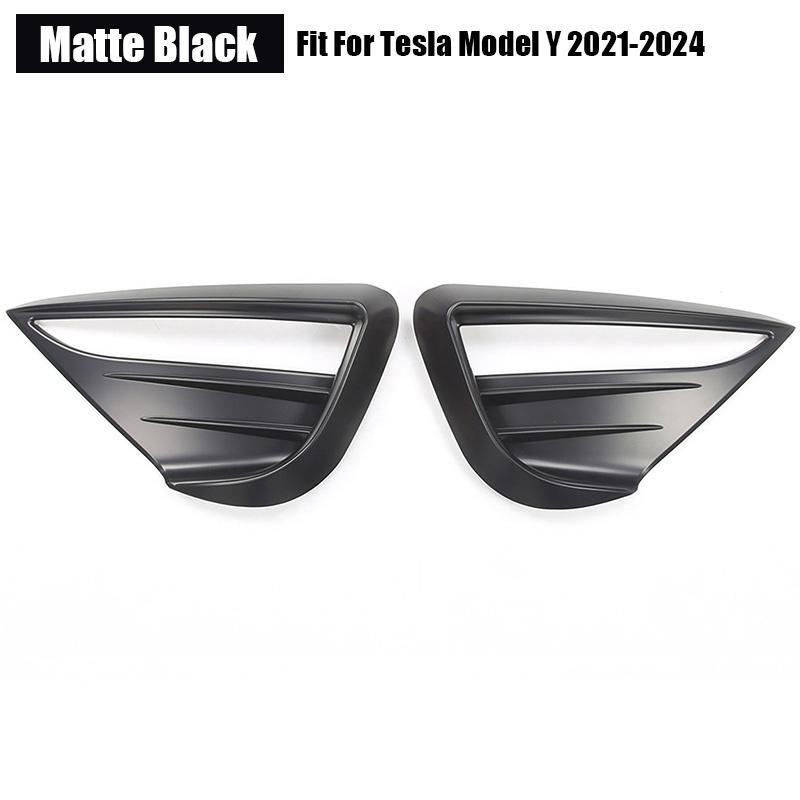 For Tesla Model Y -2024 Accessories Front Bumper Fog Light Cover Frame Trim ABS Car Lamp Shell Guard Decoration