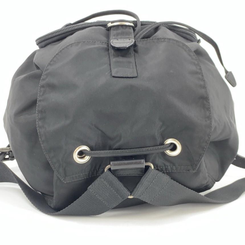 PRADA Tessuto Nylon Backpack Rucksuck Daypack Drawstring Leather B4650F Black Triangle Logo Plate