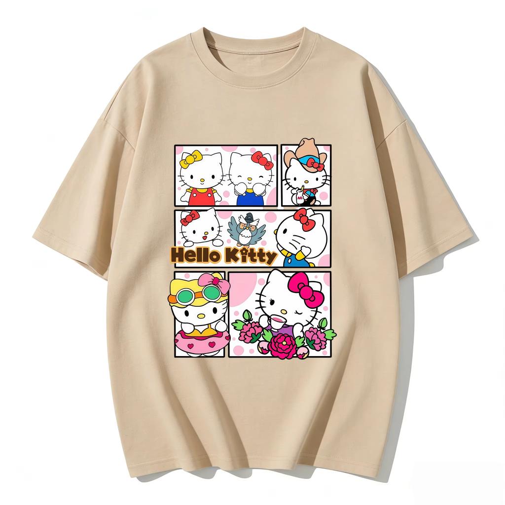 2026 New Summer Cute HelloKitty TShirts Soft Cotton Short Sleeve Tees for Parents Kids Breathable Casual Daily Outfit Tops
