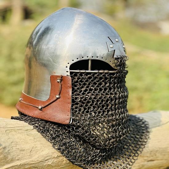 

Medieval Viking Chainmail Helmet – Barbute Design, Full Head Coverage, One Size Fits Most