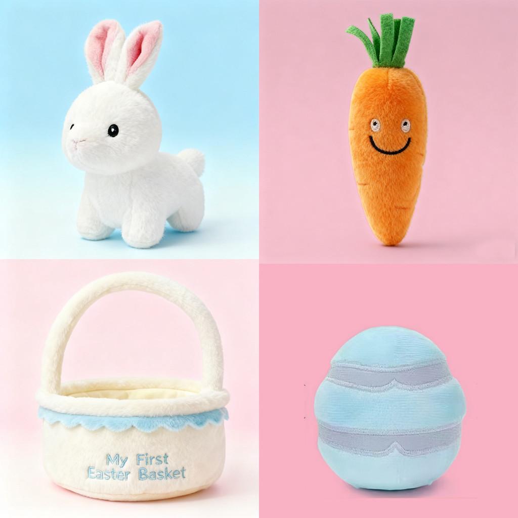 Easter Plush Bunny Toy With Carrot Basket Set For Holiday Decor And Gift Giving