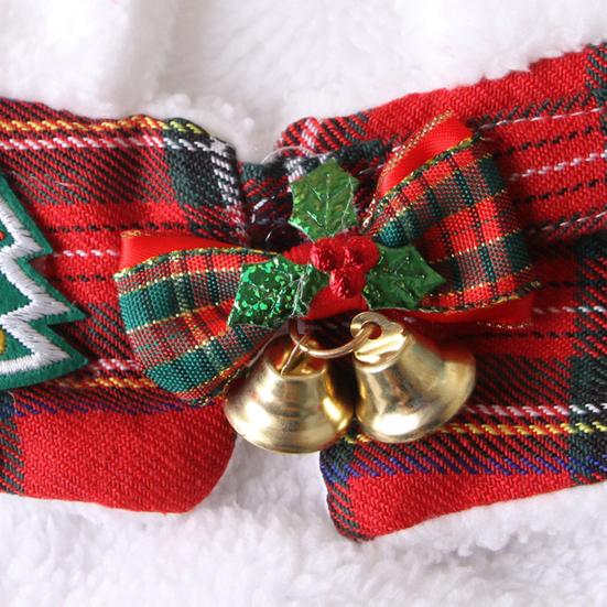 Pet Scarf Christmas Plaid Bowknot Bells Decor Plush Lining Lace-up Cat Dog Collar Holiday-themed Pet