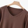 Women's V-Neck Mid-Sleeve Cotton T-Shirt - 2025 Spring/Summer Collection, Fitted Waist, Solid Color