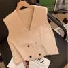 Big V-neck Solid Color Knitted Vest for Women's Outerwear Cardigan Korean Version Sleeveless Jacket for Women