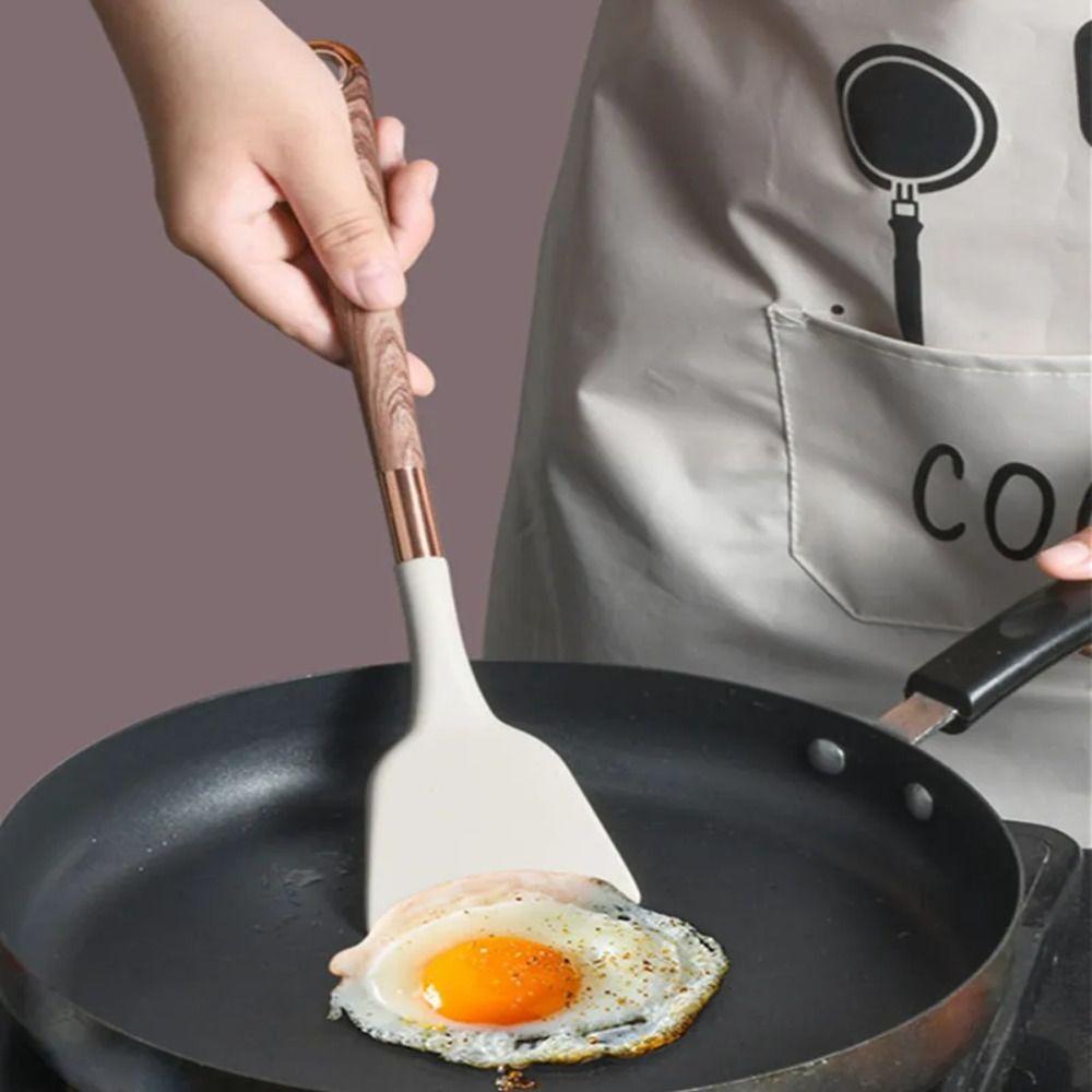 Long Wooden Handle Cooking Tool Set Silicone Spatula Tools Frying Spatula  Kitchen Utensils