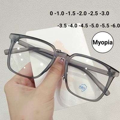 Vintage Myopiebrille für Damen Herren Transparentes Quadratisches Gestell Kurzsichtige Korrekturbrille Computerbrille Dioptrie