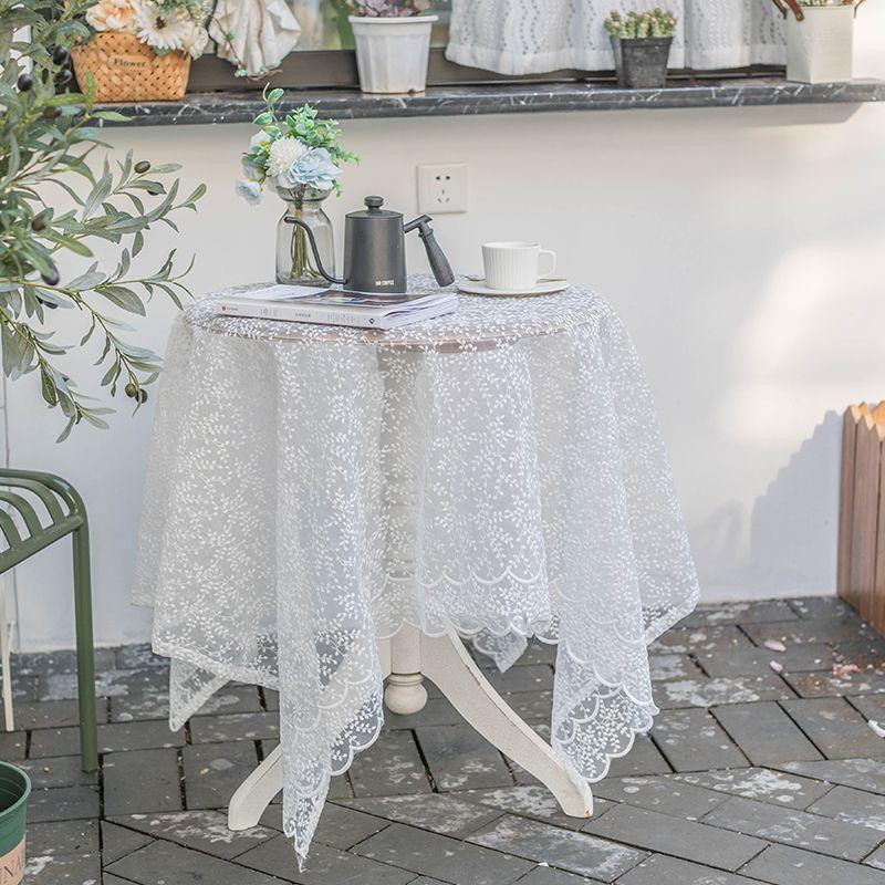 Französischer Stil Spitze Transparentes Netz Tischdecke, Rechteckiges Polyester Strickgewebe mit Blumenmuster, Maschinell gefertigt für Weihnachts-Feiertags-Essdekor