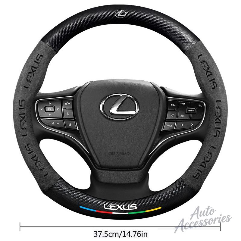 rlvc5 38cm Universal Carbon Fiber Leather Car Steering Wheel Cover Anti Slip For Lexus FSPORT LBX NX RX 350h 450h ES UX GS GX IS LS LX