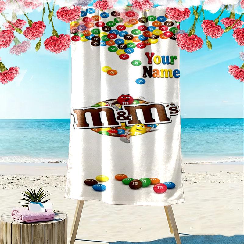 M&M's Custom Name Print Beach Towel, Large Soft Quick Dry Towel for Beach Camping Swimming