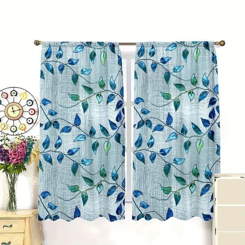 2 Pieces - Colorful Leaf-patterned Printed Curtains, Window Decorations, Home Decorations, Room Decorations