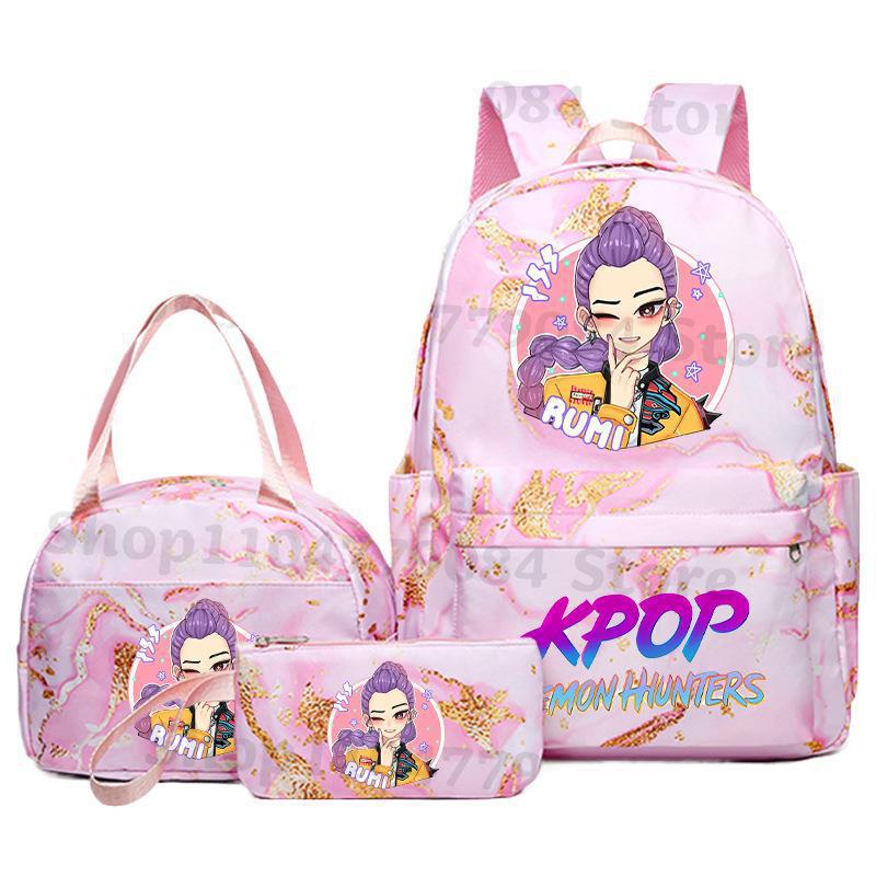 KPOP Demon Hunter Girls Backpack Lunch Bag Pencil Case Set Student Anime Fashion Schoolbag Pencil Case Bento