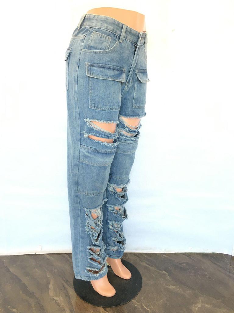 Women's Summer High Waist Wide Leg Ripped Jeans