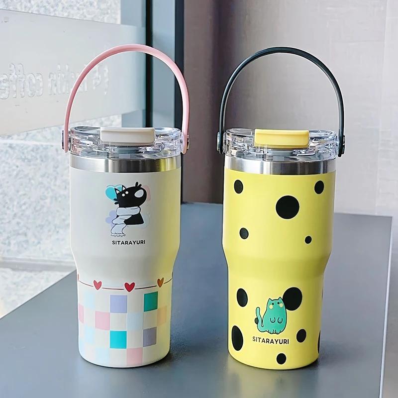 900ML Ice Cup Car 304 Stainless Steel Coffee Cup Heat Insulated Keep Warm Cold Vacuum Flask Beer Water Mug Tumbler with Handle