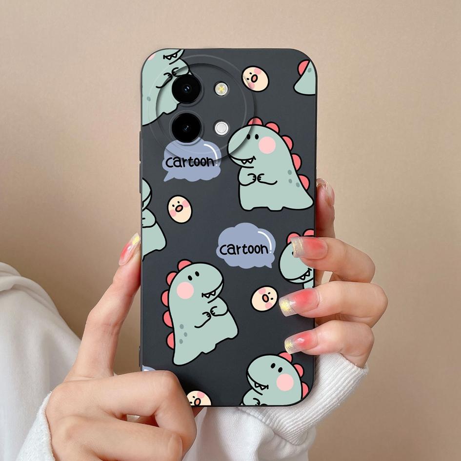 Back Cover For Vivo Y200i 5G Y03 Y28 Y38 T3x Phone Cases Lovely Cartoon Dinosaur Bumpers High Quality Matte Silicone Camera Protection Covers For Vivo