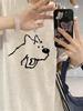 Women's Summer 2025 Gray Loose-Fit Puppy T-shirt - Cute Short Sleeve Pure Cotton