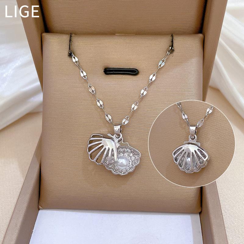 Light Luxury Full Diamond Slightly Inlaid Zircon Empty Shell Pearl Necklace Copper Electroplated Real Gold Pendant Wind