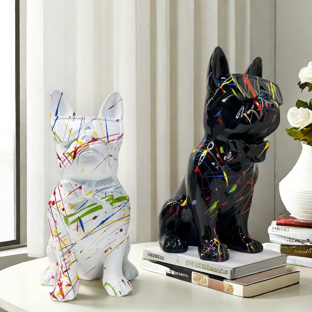 Premium Marble Glasses Dog Ornaments Living Room Wine Cabinet Resin Craft Sample Fine Room Plush Decoration Decoration