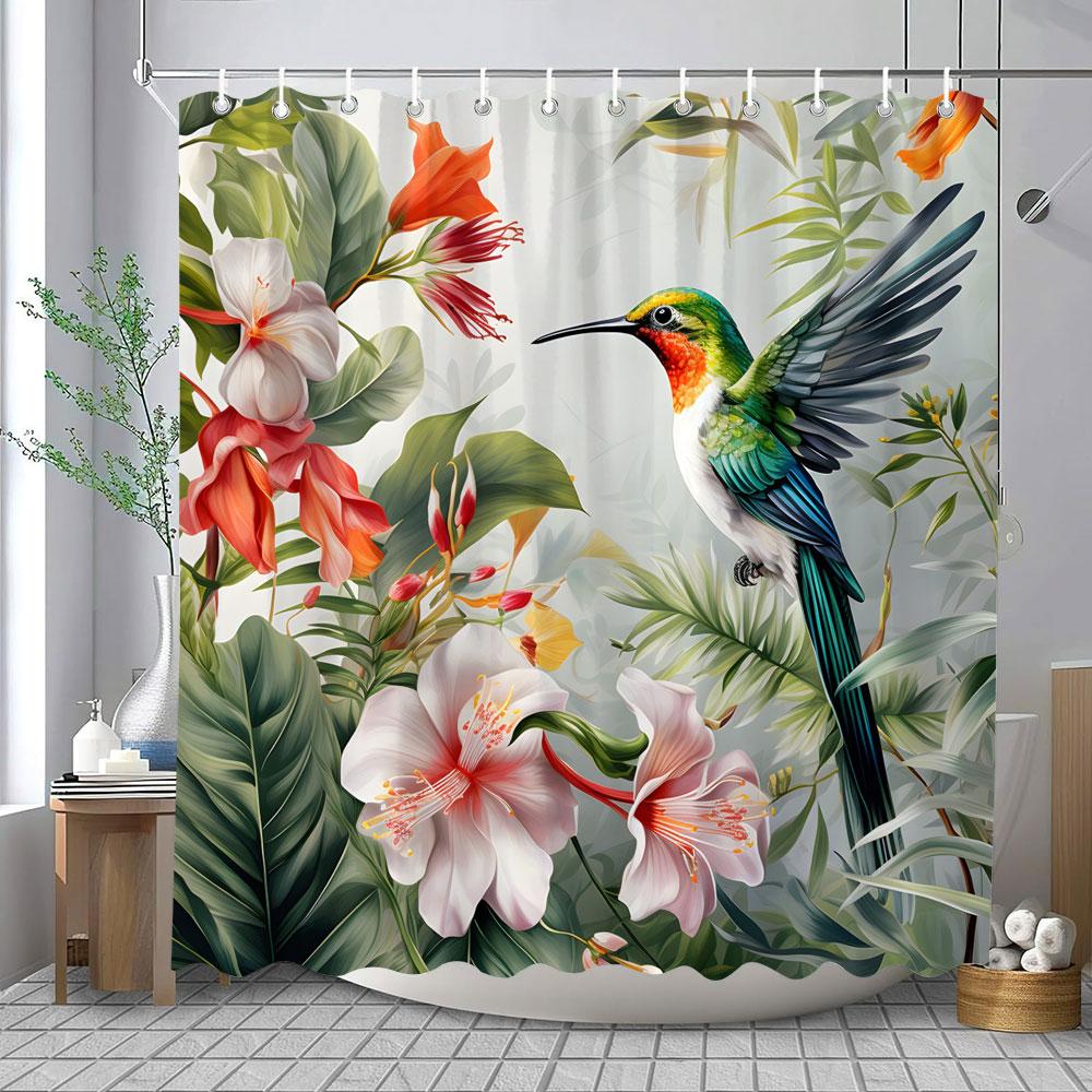 Tropical Jungle Shower Curtain Rainforest Plant Waterfall Spring Flowers Forest Nature Landscape Fabric Bathroom Curtains Decor