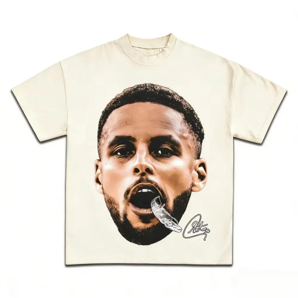 Stylish Black Cotton T-Shirt Featuring Stephen Curry’s Iconic Face Portrait and His Signature Graphic Print Women And Men T-shirts