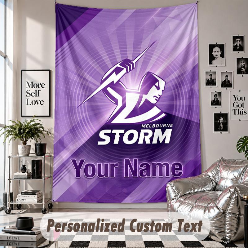 Wall Hanging Tapestry With Custom Name & Text, Melbourne Storm Decorative Tapestry For Bedroom